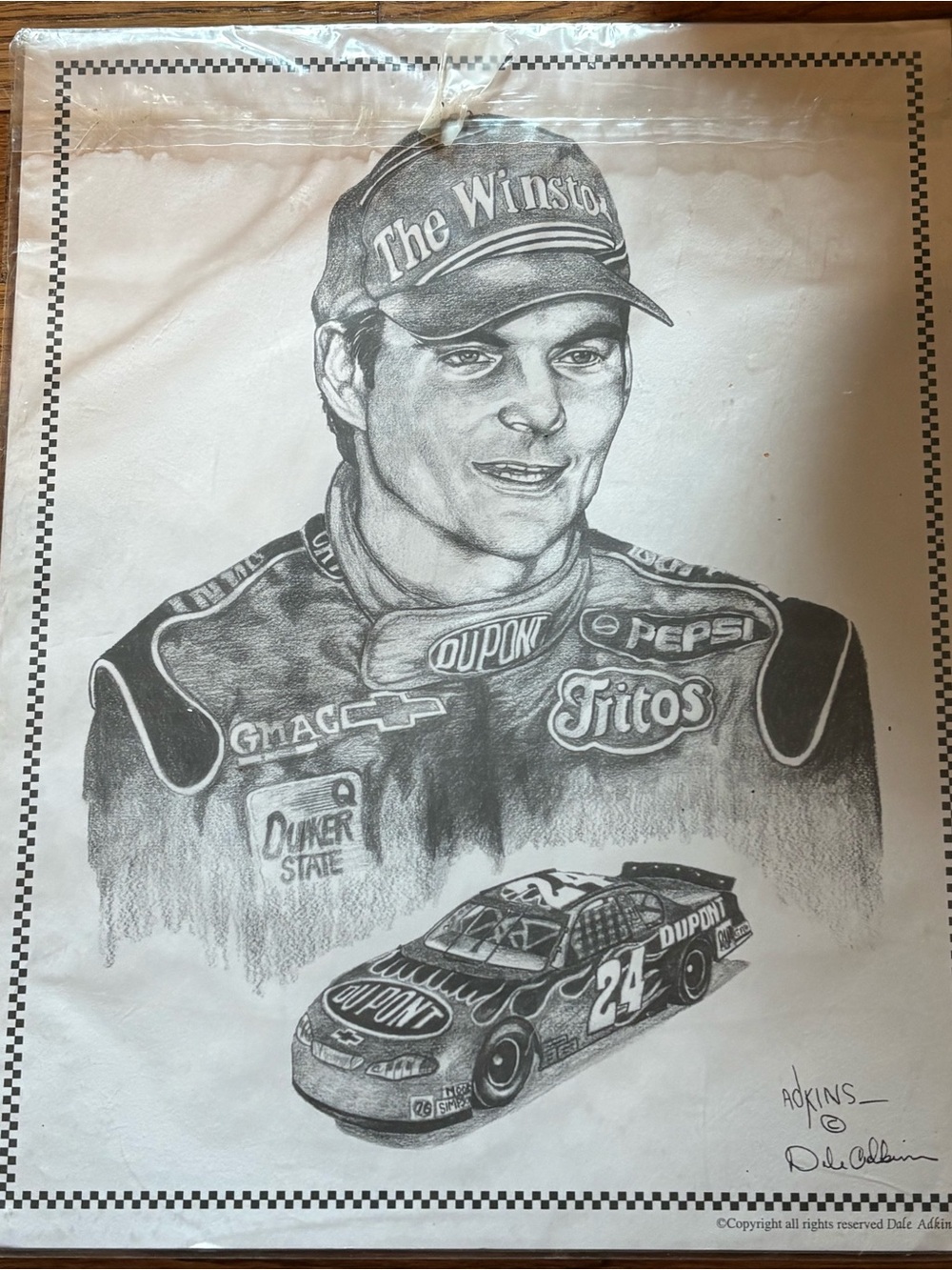 NASCAR Dale Adkins Sketch Copy Jeff Gordon #24 Drawing 14" x 11", NWOT